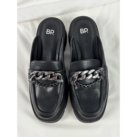 BP Tristan Flat Loafer Black 7.5 M Mule Slip On Chunky 90's Clogs Chain Lug Sole - Picture 2 of 11